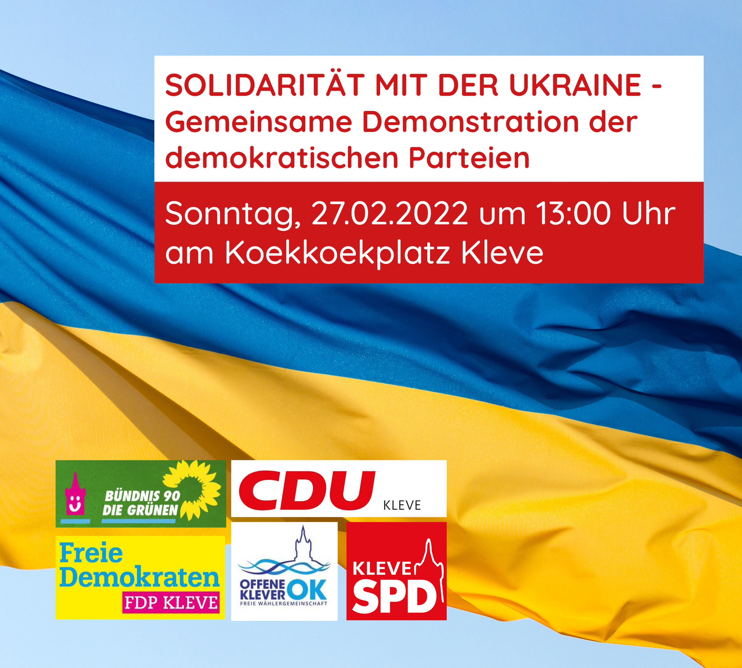 Aufruf Demonstration m Sonntag, den 27. Februar 2022 um 13:00 Uhr am Koekkoekplatz in Kleve